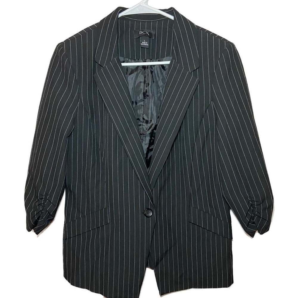BCX Women's Black & White Pinstripe Blazer Jacket Size Medium